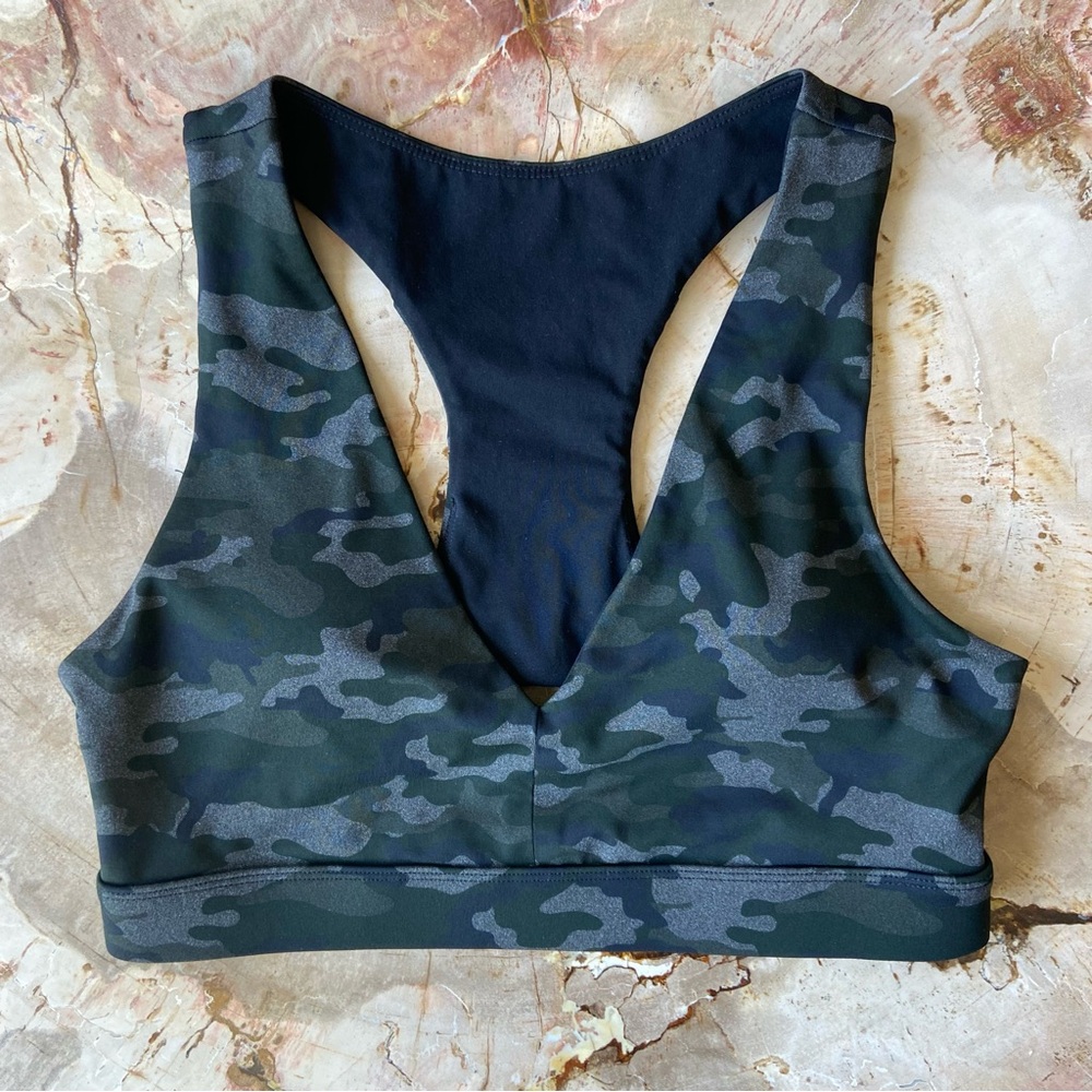 Fabletics On-The-Go Midi Medium Impact Sports Bra in Camo